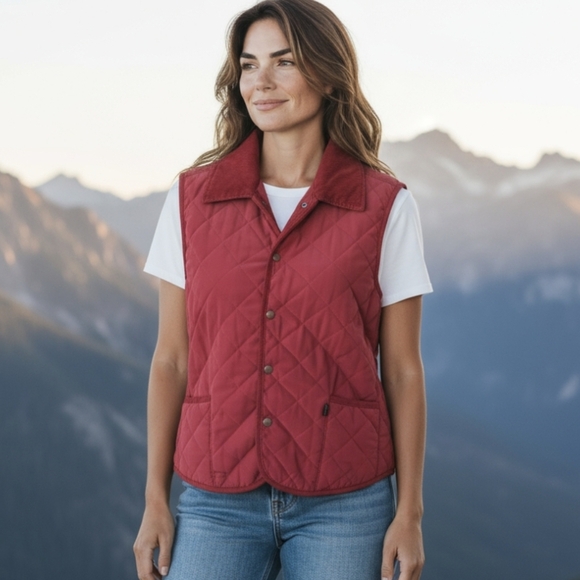 charivari Jackets & Blazers - Vtg. Red Vest Chavarari Germany  Bavarian quilted vest  corduroy collar sz S